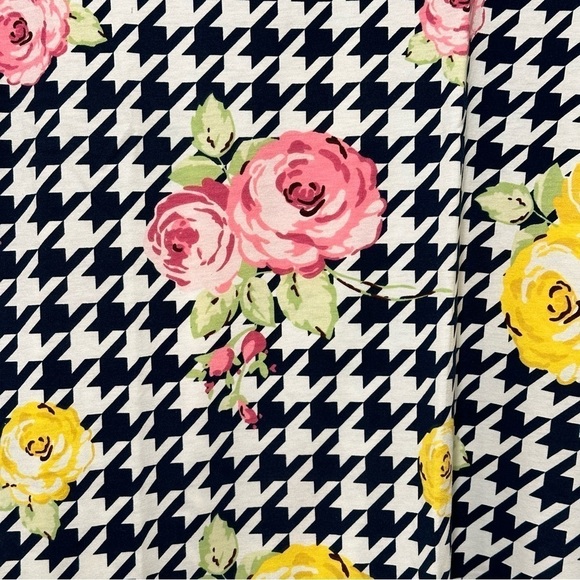 LulaRoe Irma Tunic Short Sleeve Houndstooth Roses Yellow Pink Black XXS-XS 00-0 - Picture 7 of 13